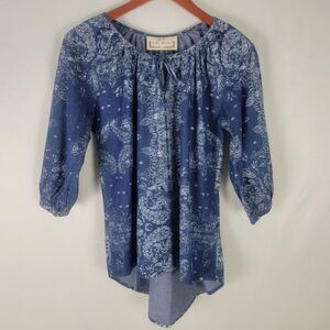 Life Style Shirt Womens Small Blue‎ Tunic Top Paisley 3/4 Bishop Sleeve Keyhole